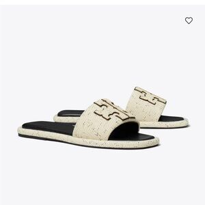 New Tory Burch Women's Cream Double T Slide Sandals with Signature Detail